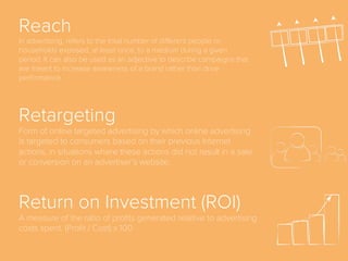 Loyalty
Fifth stage of full funnel marketing model, after Action and before
Advocacy, in which a converted customer (someone who has already
made a purchase) returns to the brand to buy again.
Lead
When a user completes a sign-up or contact form or otherwise indicates
interest in an advertiser’s oﬀer by oﬀering contact details or other
personal information.
 