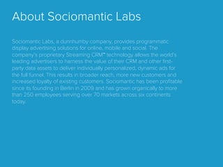 Real-time Bidding (RTB)
Refers to the means by which ad inventory is bought and sold on a per-
impression basis, via a programmatic instantaneous auction, similar to
ﬁnancial markets. With real-time bidding, advertising buyers bid on an
impression and, if the bid is won, the buyer’s ad is instantly displayed on
the publisher’s site.
 