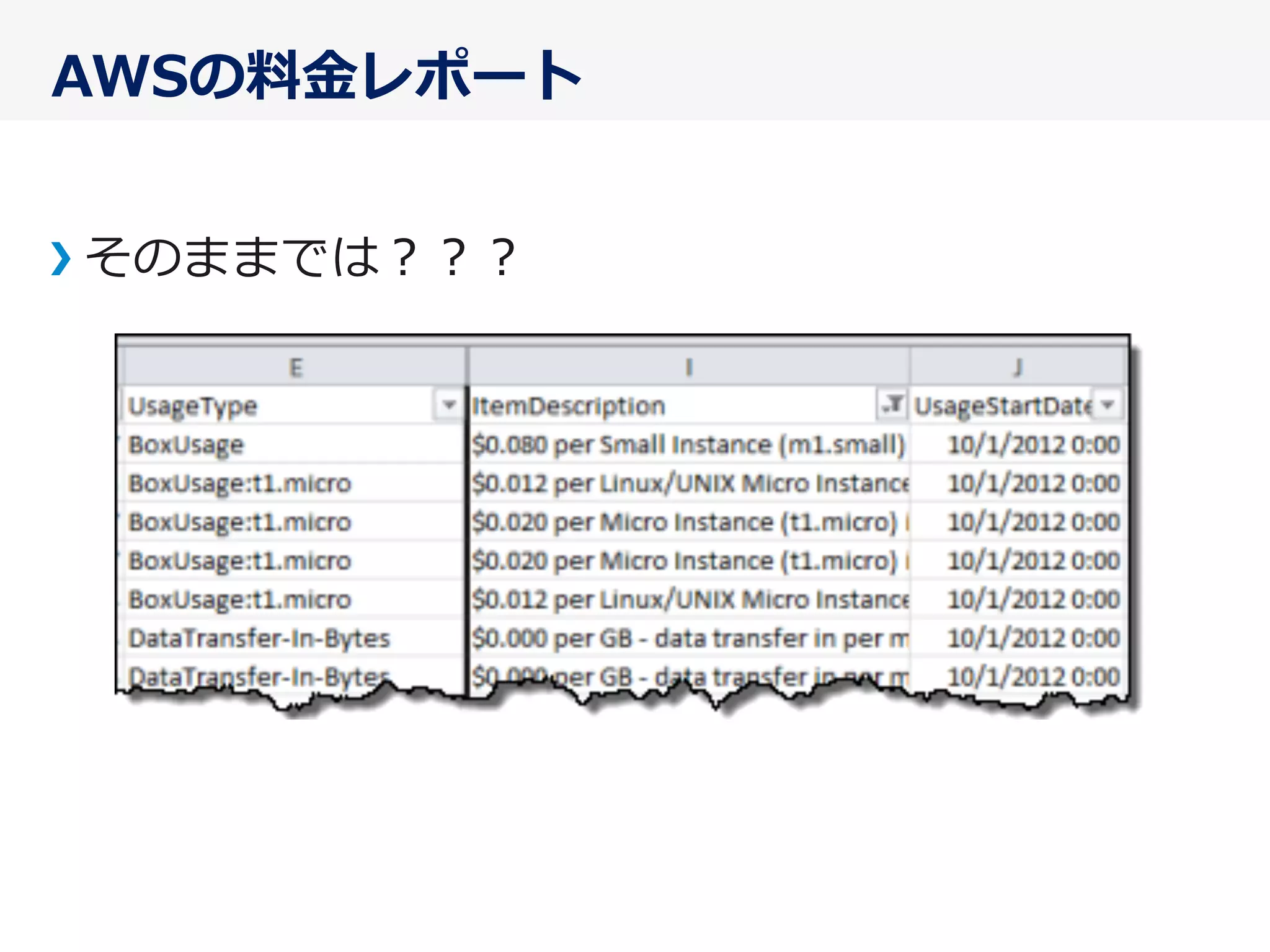 AWSの料料⾦金金レポート
そのままでは？？？
 