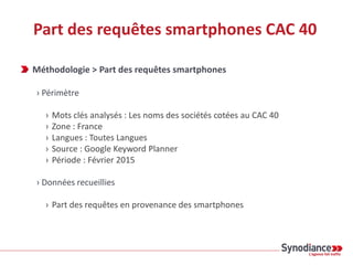 Part des requêtes smartphones CAC 40
Méthodologie > Part des requêtes smartphones
› Périmètre
› Mots clés analysés : Les n...