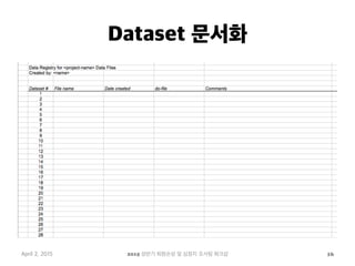 Dataset 문서화
April 2, 2015 2015 상반기 퇴원손상 및 심정지 조사팀 워크샵 16
 