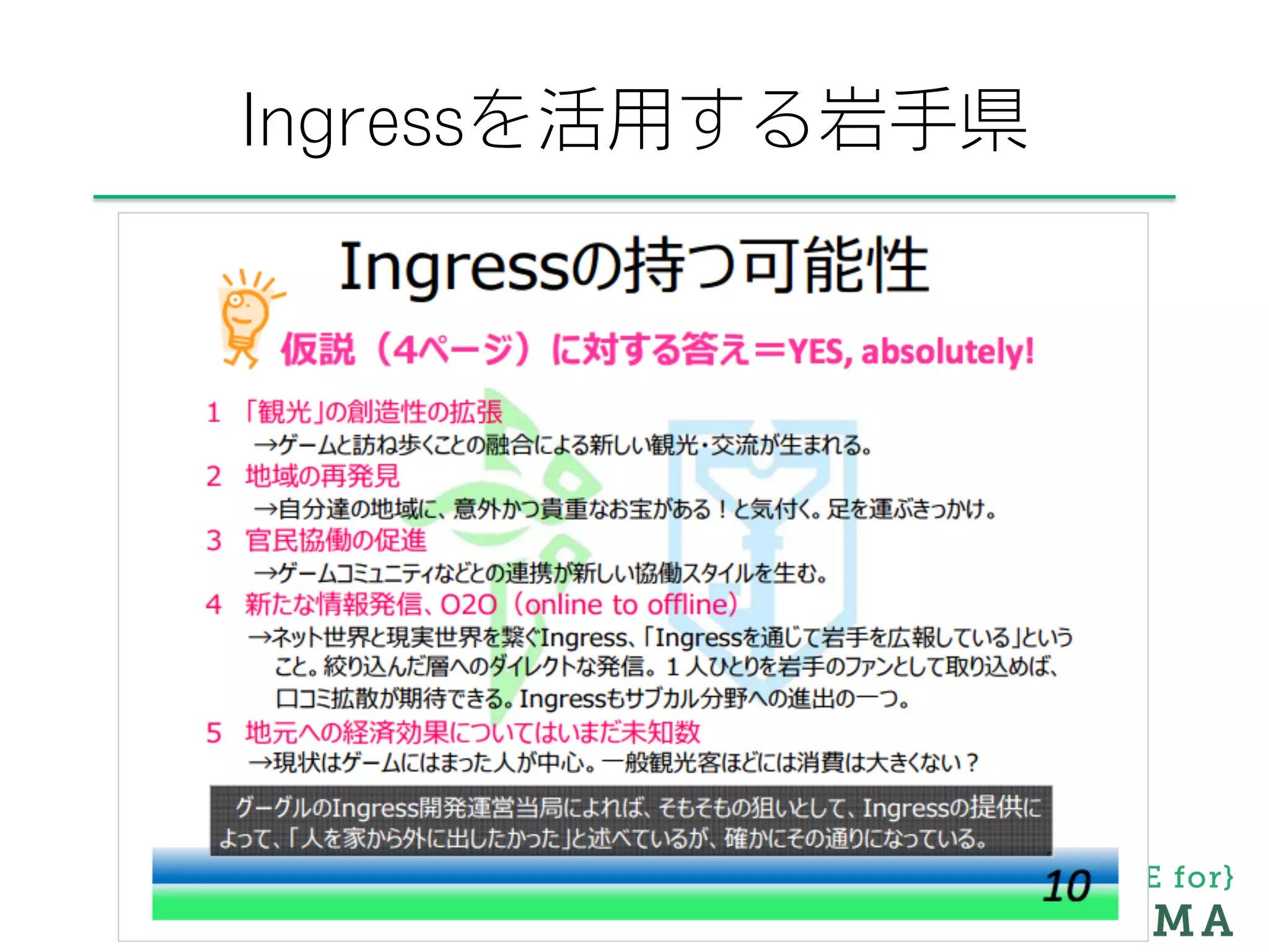 Ingressを活用する岩手県
おかげ楼の活用方法を考え、
参道を活性化するためのアイデアを
みんなで考えよう
 