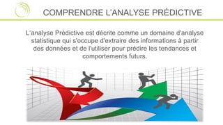 COMPRENDRE L’ANALYSE PRÉDICTIVE
L‘analyse Prédictive est décrite comme un domaine d'analyse
statistique qui s'occupe d'extraire des informations à partir
des données et de l'utiliser pour prédire les tendances et
comportements futurs.
 