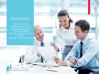 25
Practice Pointers
Databases v. Reports
Balancing the Pros and Cons
“Unstructured“ Data in the
“Structured" Database
The Truth is (Not) Always in the
Numbers
Meet-and-Confer Considerations
 