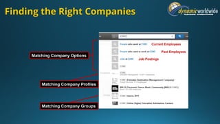 Finding the Right Companies
Matching Company Profiles
Matching Company Options
Matching Company Groups
Current Employees
Past Employees
Job Postings
 