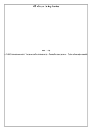 MA - Mapa de Aquisições
RFP - 1118
6.26.36.1 Comissionamento > TreinamentosComissionamento > TestesComissionamento > Testes e Operação assistida
 