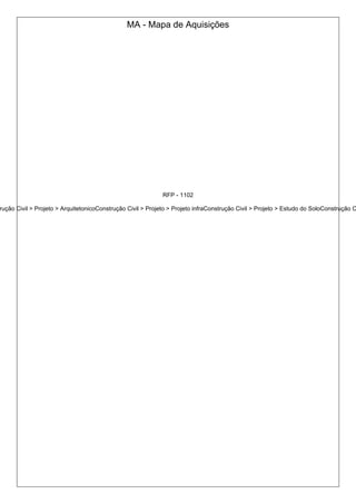 MA - Mapa de Aquisições
RFP - 1102
rução Civil > Projeto > ArquitetonicoConstrução Civil > Projeto > Projeto infraConstrução Civil > Projeto > Estudo do SoloConstrução C
 