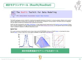 Copyright 2015 Shiroyagi Corporation. All rights reserved. 49
統計モデリングツール（Rooﬁt/RooStat）
統計的因果推論のモデリング＆生成ツール
 