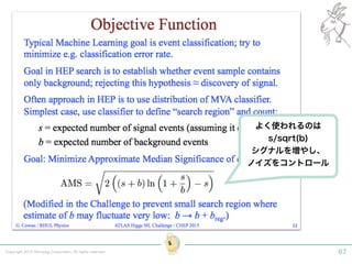 Copyright 2015 Shiroyagi Corporation. All rights reserved. 67
よく使われるのは
s/sqrt(b)
シグナルを増やし、 
ノイズをコントロール
 