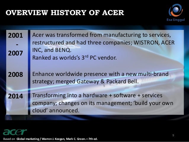case acer inc taiwan ‘s rampaging Free essay: acer, inc: taiwan's rampaging dragon michelle l danielle humphreys lizbeth esi 2) executive summary acer, inc, is a taiwanese personal computer. case acer inc taiwan ‘s rampaging Free essay: acer, inc: taiwan's rampaging dragon michelle l danielle humphreys lizbeth esi 2) executive summary acer, inc, is a taiwanese personal computer.