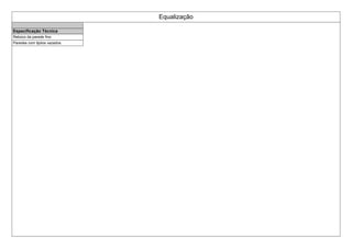 Equalização
Especificação Técnica
Reboco da parede fino
Paredes com tijolos vazados
 