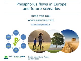 Phosphorus flows in Europe
and future scenarios
Kimo van Dijk
Wageningen University
kimo.vandijk@wur.nl
IIASA, Laxemburg, Austria
23 April 2015
 