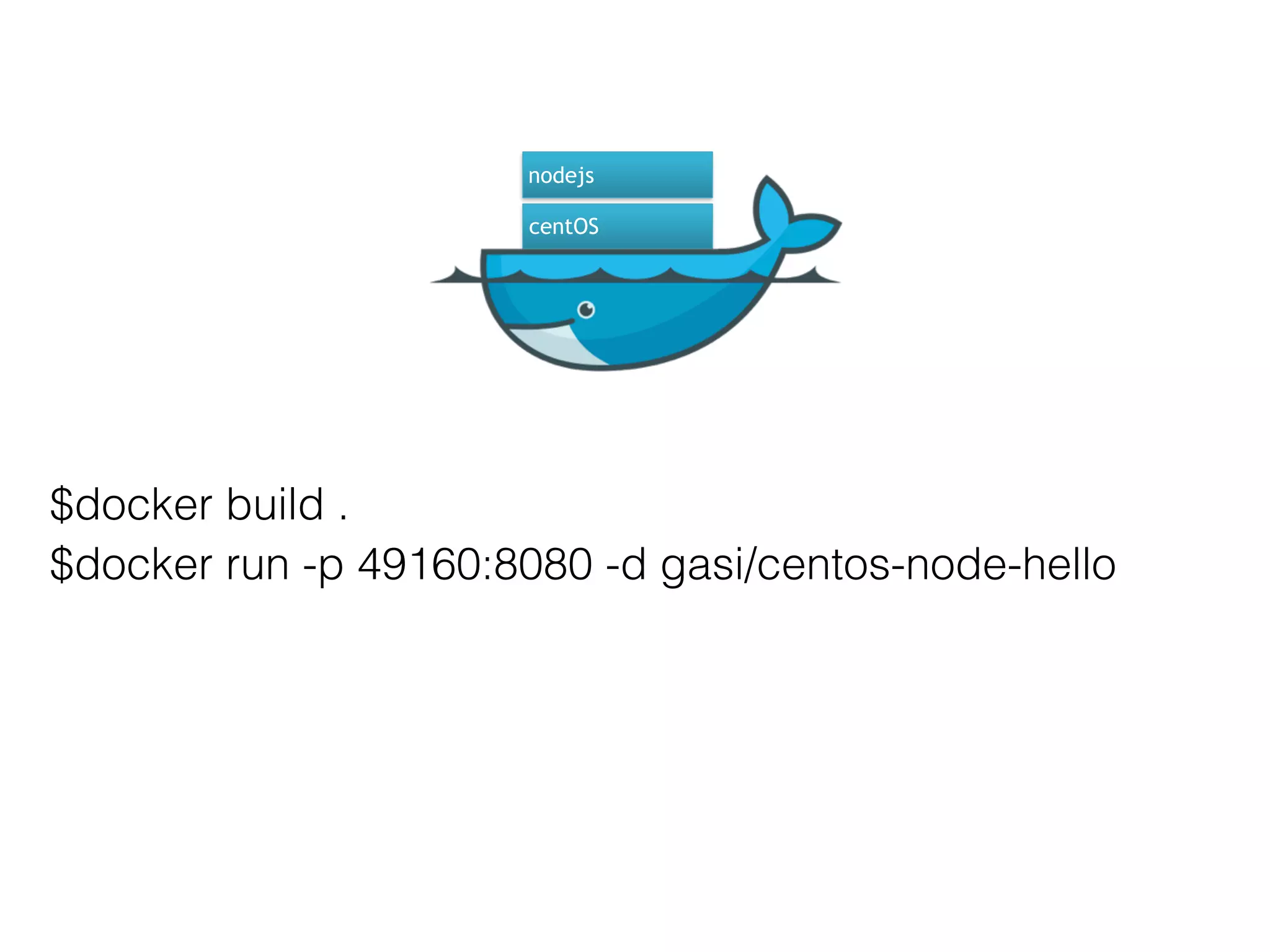 $docker build .
$docker run -p 49160:8080 -d gasi/centos-node-hello
centOS
nodejs
 