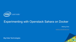 Big Data Technologies
Experimenting with Openstack Sahara on Docker
Weiting Chen
weiting.chen@intel.com
 