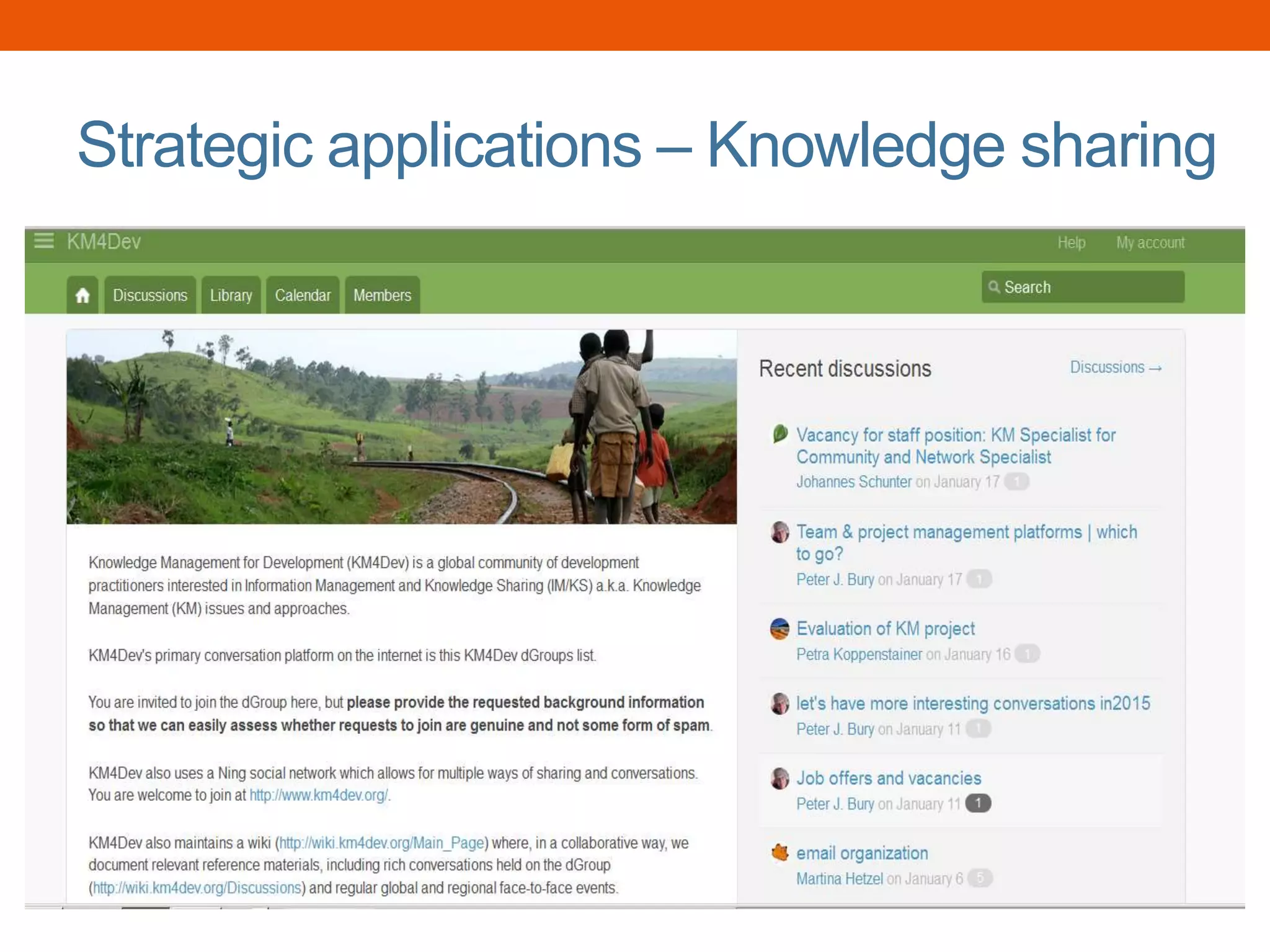 Strategic applications – Knowledge sharing
 
