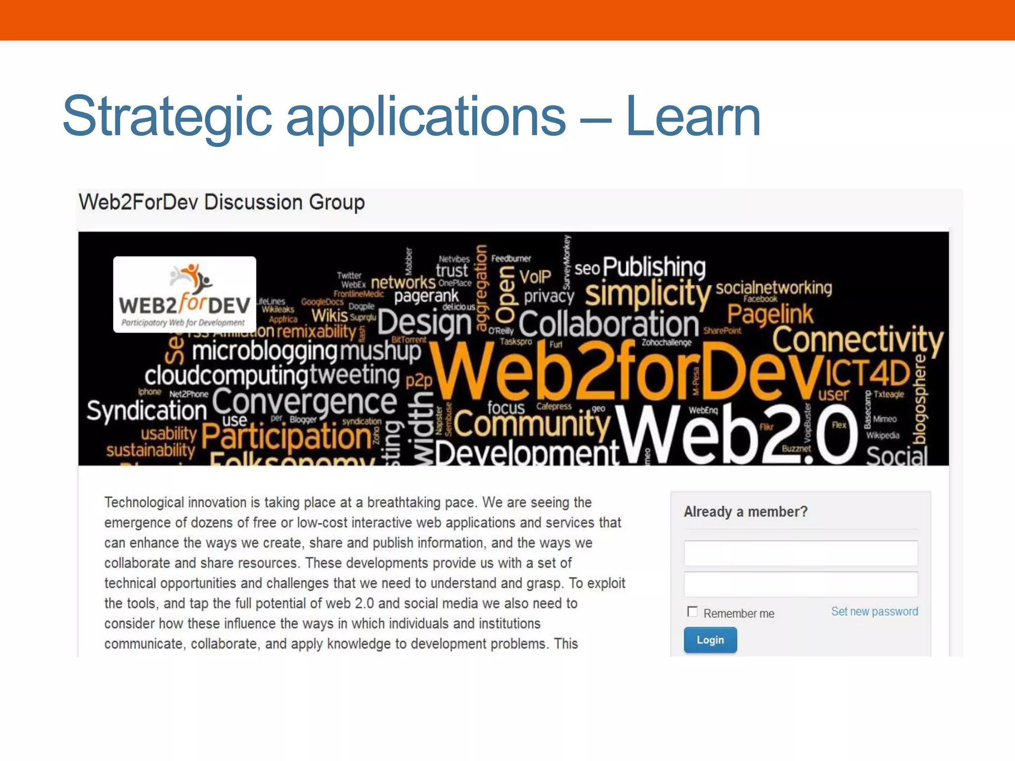 Strategic applications – Learn
 