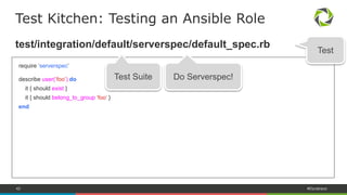 42 #Dynatrace
RSpec is a TDD tool for Ruby programmers.
RSpec
require ‘foo’
describe Foo do
before do
@foo = Foo.new
end
it ‘method #bar does something useful’ do
@foo.bar.should eq ‘something useful’
end
end
 