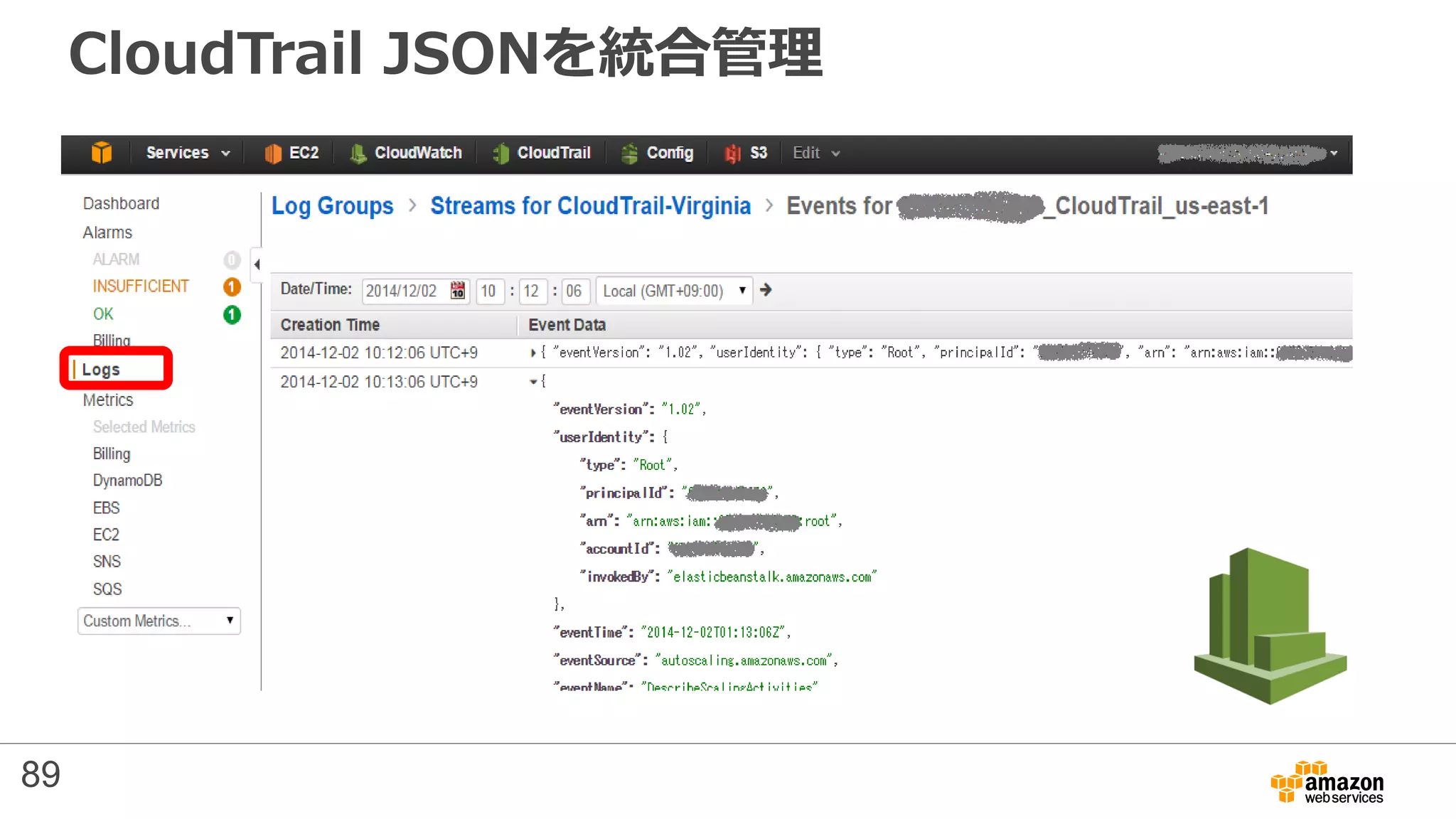 CloudTrail JSONを統合管理
89
 