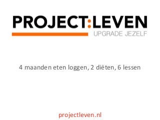 projectleven.nl
4 maanden eten loggen, 2 diëten, 6 lessen
 