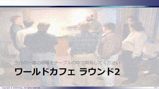 ワールドカフェ ラウンド2
今日の一番の収穫をテーブルの中で共有してください
Copyright © @fullvirtue. All rights reserved. 112
 