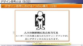 デザイン思考とは（5/22）
デザイン思考における7つの心構え（3/8）
Copyright © @fullvirtue. All rights reserved. 54
デザイン思考ファシリテーション ガイドブック http://bit.ly/1wDNK9f P6
 
