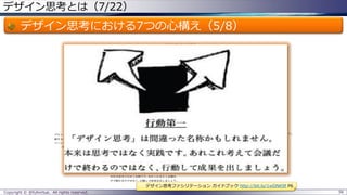 デザイン思考とは（7/22）
デザイン思考における7つの心構え（5/8）
Copyright © @fullvirtue. All rights reserved. 56
デザイン思考ファシリテーション ガイドブック http://bit.ly/1wDNK9f P6
 