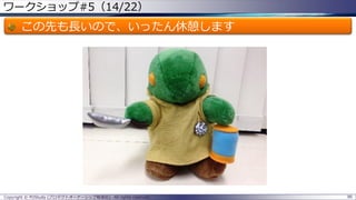 ワークショップ#5（14/22）
この先も長いので、いったん休憩します
Copyright © POStudy (プロダクトオーナーシップ勉強会). All rights reserved. 86
 