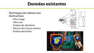 Données existantes
› Techniques de collecte non
destructives
 Infra-rouge
 Ultra-son
 Analyse de vibrations
 Mesure des niveau sonores
 Analyse des huiles
 