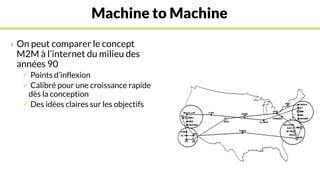 Machine to Machine
› On peut comparer le concept
M2M à l’internet du milieu des
années 90
 Points d’inflexion
 Calibré pour une croissance rapide
dès la conception
 Des idées claires sur les objectifs
 