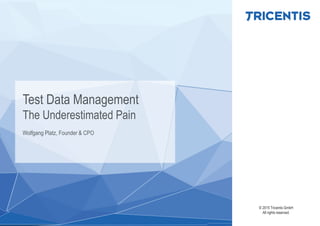 Test Data Management
The Underestimated Pain
Wolfgang Platz, Founder & CPO
© 2015 Tricentis GmbH
All rights reserved.
 