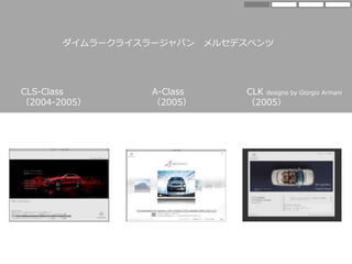 A-Class
（2005）
CLS-Class
（2004-2005）
CLK designo by Giorgio Armani
（2005）
ダイムラークライスラージャパン メルセデスベンツ
 