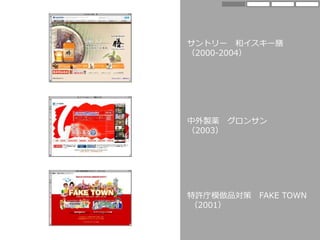 サントリー 和イスキー膳
（2000-2004）
特許庁模倣品対策 FAKE TOWN
（2001）
中外製薬 グロンサン
（2003）
 