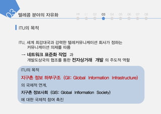 ITU? ??
ITU, ?? ????? ??? ???????? ??? ???
?????? ??? ??
 ???? ??? ?? ?
?????? ??? ?? ????? ?? ? ??? ??
ITU? ??
??? ?? ???? (GII: Global Information Infrastructure)
? ??? ??,
??? ???? (GIS: Global Inflormation Society)
? ?? ??? ?? ??
int 01 02 03 04 05 06 07 08
 