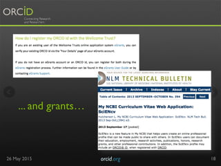 26 May 2015 orcid.org	

 18
... and grants…
 