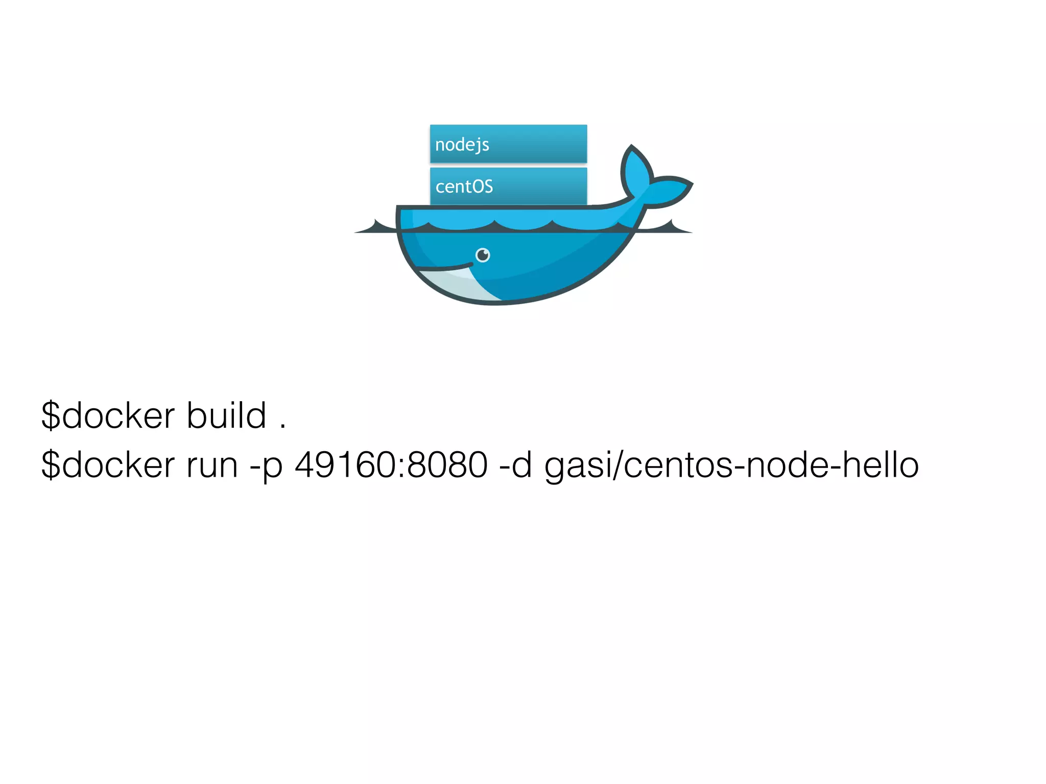 $docker build .
$docker run -p 49160:8080 -d gasi/centos-node-hello
centOS
nodejs
 