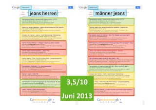 20	
  
©	
  Searchmetrics	
  GmbH.	
  Alle	
  Rechte	
  vorbehalten.	
  Verbreitung	
  nicht	
  ohne	
  Erlaubnis.	
  
3,5/10	
  
Juni	
  2013	
  
jeans	
  herren	
   männer	
  jeans	
  
 