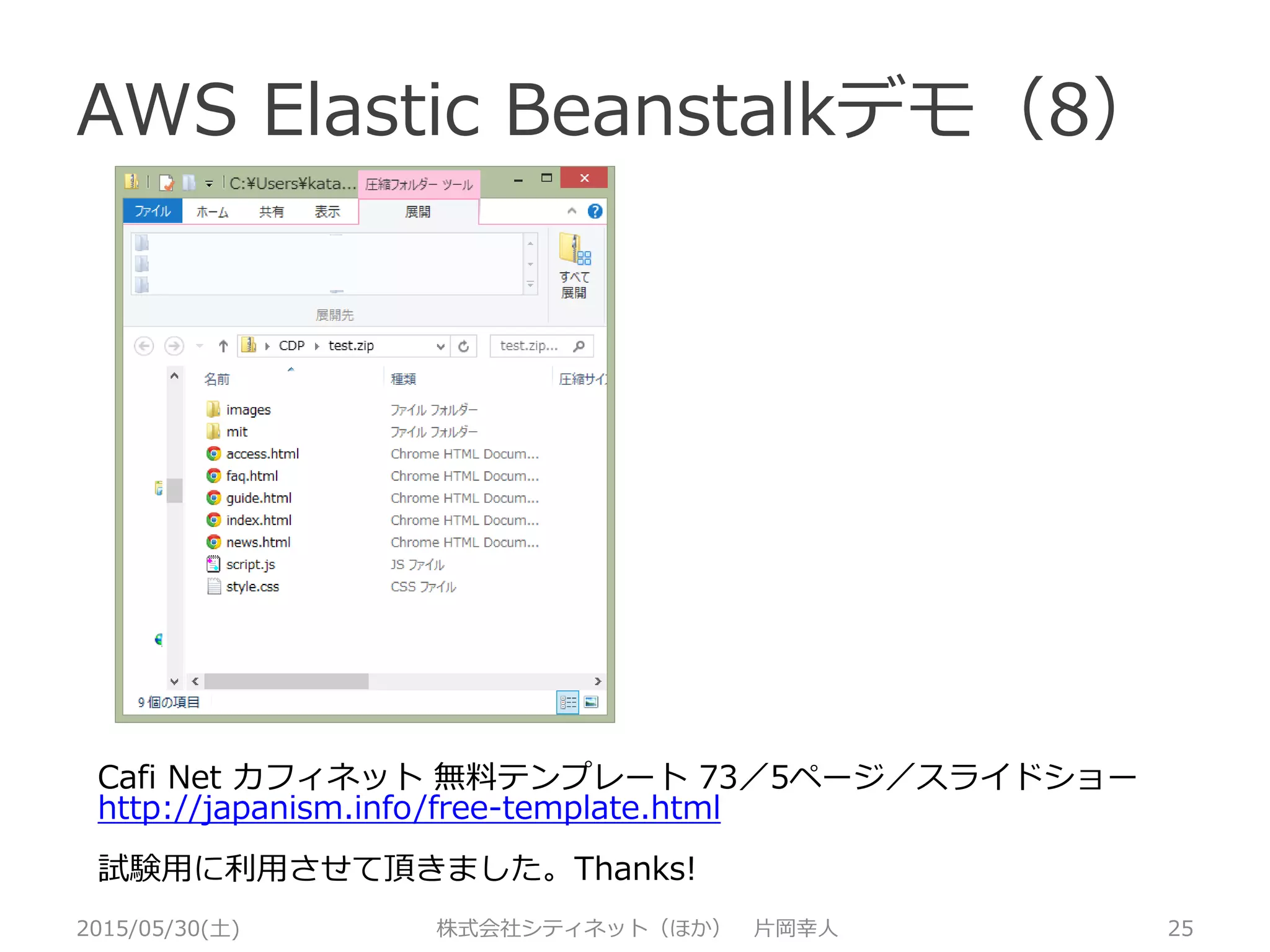 AWS Elastic Beanstalkデモ（7）
2015/05/30(土) 株式会社シティネット（ほか） 片岡幸人 25
 