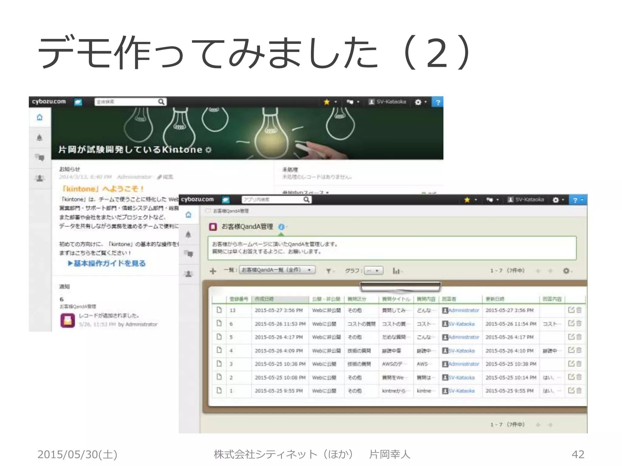 デモ作ってみました（２）
2015/05/30(土) 株式会社シティネット（ほか） 片岡幸人 42
 