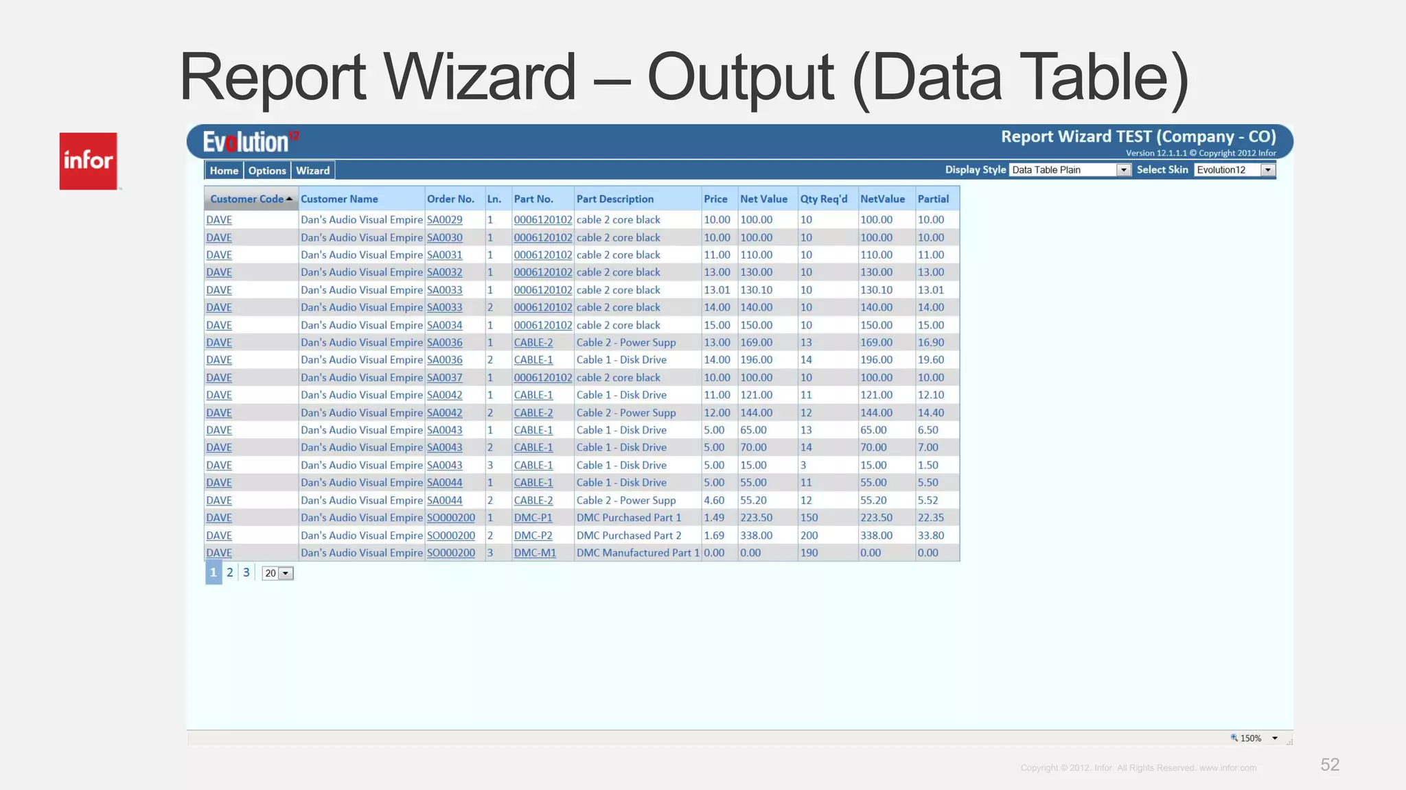 52Copyright © 2012. Infor. All Rights Reserved. www.infor.com
Report Wizard – Output (Data Table)
 