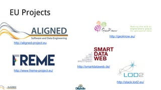 EU Projects
http://aligned-project.eu
http://smartdataweb.de/
http://www.freme-project.eu/
http://stack.lod2.eu/
http://geoknow.eu/
 