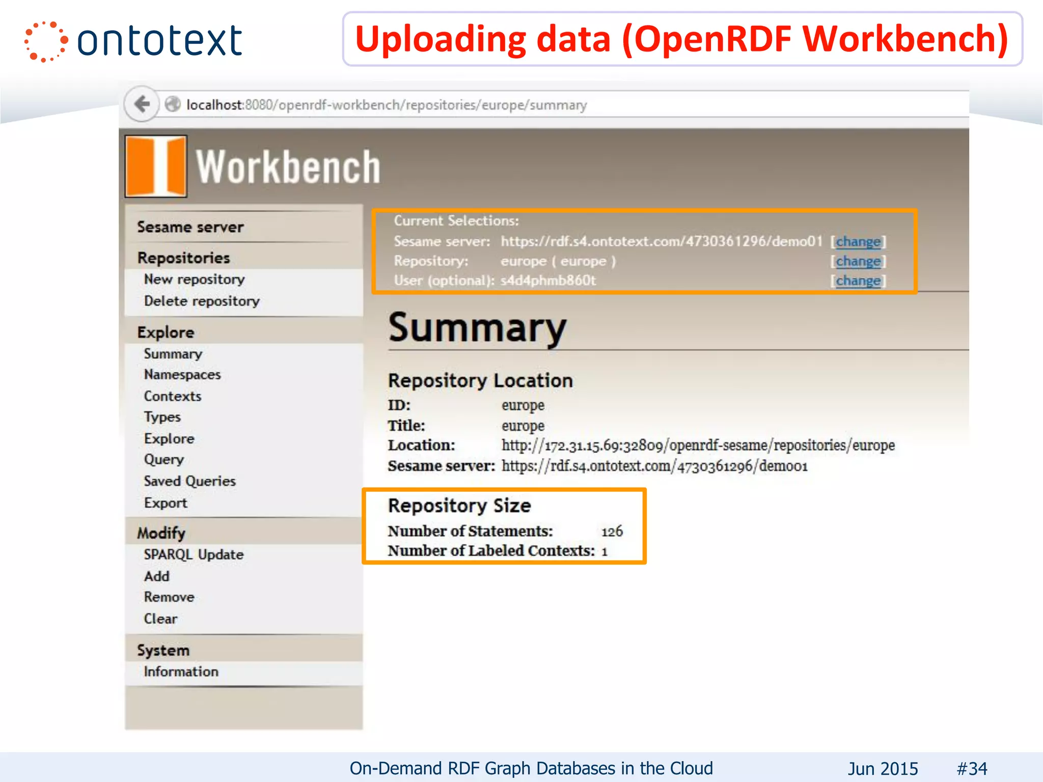 Uploading data (OpenRDF Workbench)
#34On-Demand RDF Graph Databases in the Cloud Jun 2015
 