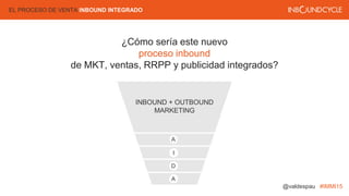 EL PROCESO DE VENTA INBOUND INTEGRADO
@valdespau #IMMI15
¿Cómo sería este nuevo
proceso inbound
de MKT, ventas, RRPP y pub...