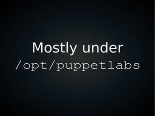 Mostly under
/opt/puppetlabs
 