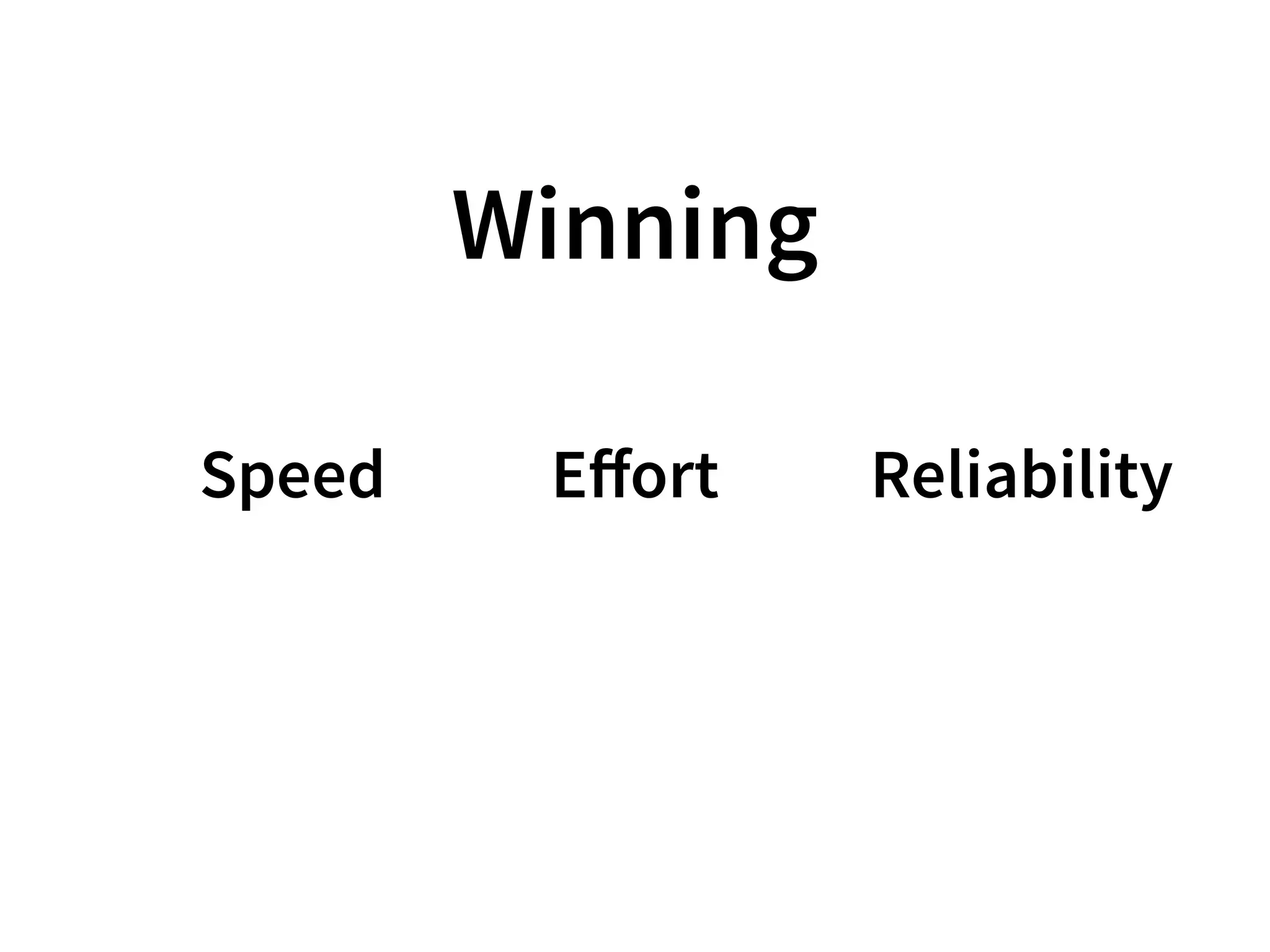Winning
Speed Eﬀort Reliability
 