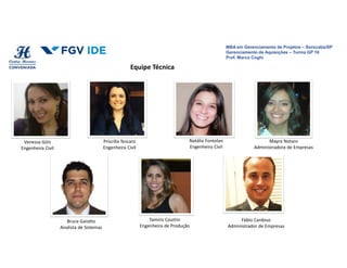 MBA em Gerenciamento de Projetos – Sorocaba/SP
Gerenciamento de Aquisições – Turma GP 16
Prof. Marco Coghi
MBA em Gerenciamento de Projetos – Sorocaba/SP
Gerenciamento de Aquisições – Turma GP 16
Prof. Marco Coghi
Priscilla Tescaro
Engenheira Civil
Vanessa Góis
Engenheira Civil
Mayra Notaro
Administradora de Empresas
Natália Fontolan
Engenheira Civil
Fábio Cardoso
Administrador de Empresas
Tamiris Coutrin
Engenheira de Produção
Bruce Gaiotto
Analista de Sistemas
Equipe Técnica
 