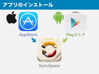 アプリのインストール
7
AppStore Playストア
SyncSpace
 