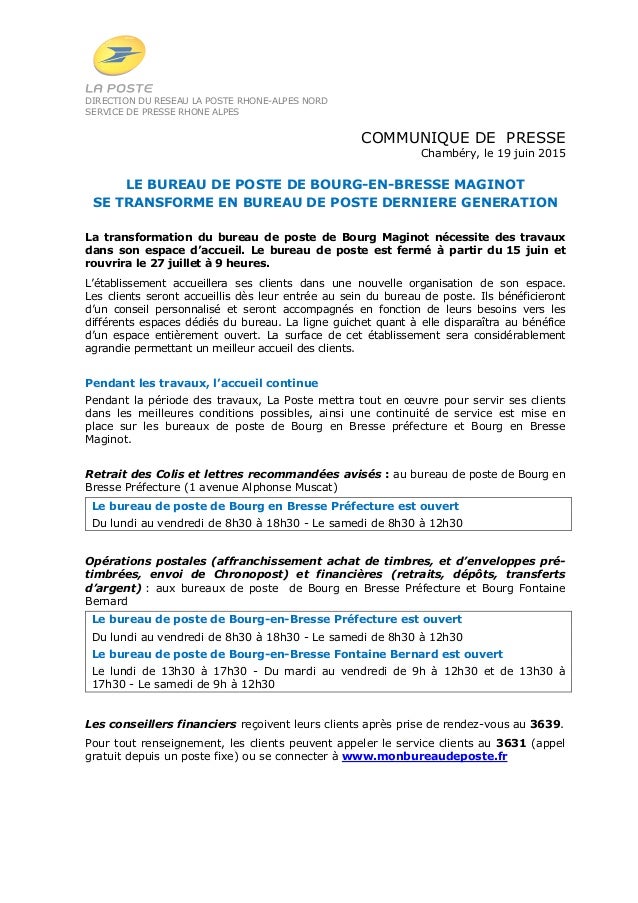 2015 06 19 Cp La Poste 01 Fermeture Travaux Bp Bourg Maginot