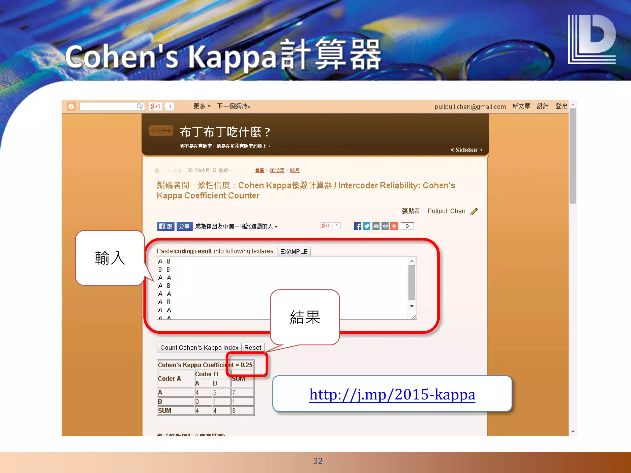 32
http://j.mp/2015-kappa
輸入
結果
 