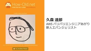 久森 達郎
AWS バリバリエンジニアあがり
新人エバンジェリスト
 