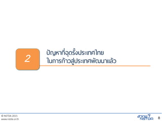 © NSTDA 2015
www.nstda.or.th
ปัญหาที่ฉุดรั้งประเทศไทย
ในการก้าวสู่ประเทศพัฒนาแล้ว
8
2
 